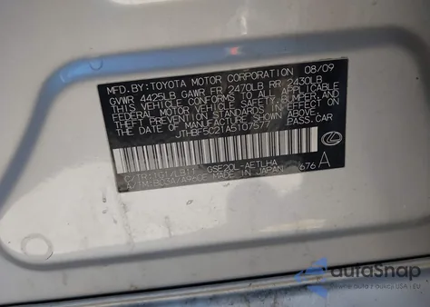 2010 Lexus Is 250 z USA, uszkodzony, nr VIN JTHBF5C21A5107577